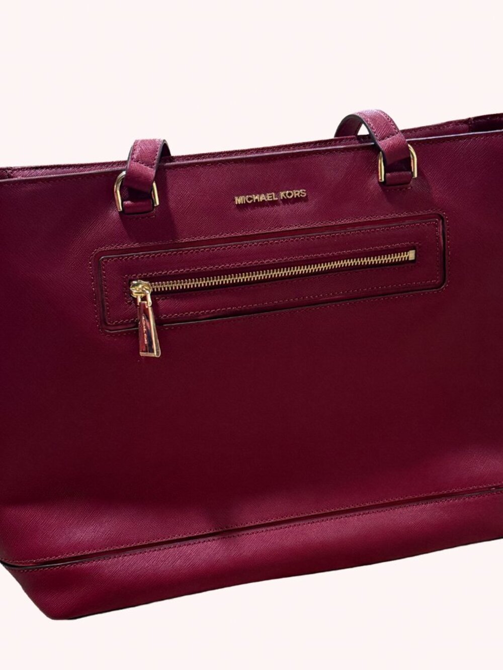 Michael Kors Sady Large Saffiano Leather Laptop Tote Bag Wine Red